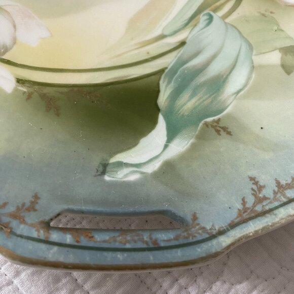 Vintage R & S Germany Porcelain Hand Painted Floral Motif Open handled 10 1/2" - Picture 3 of 8